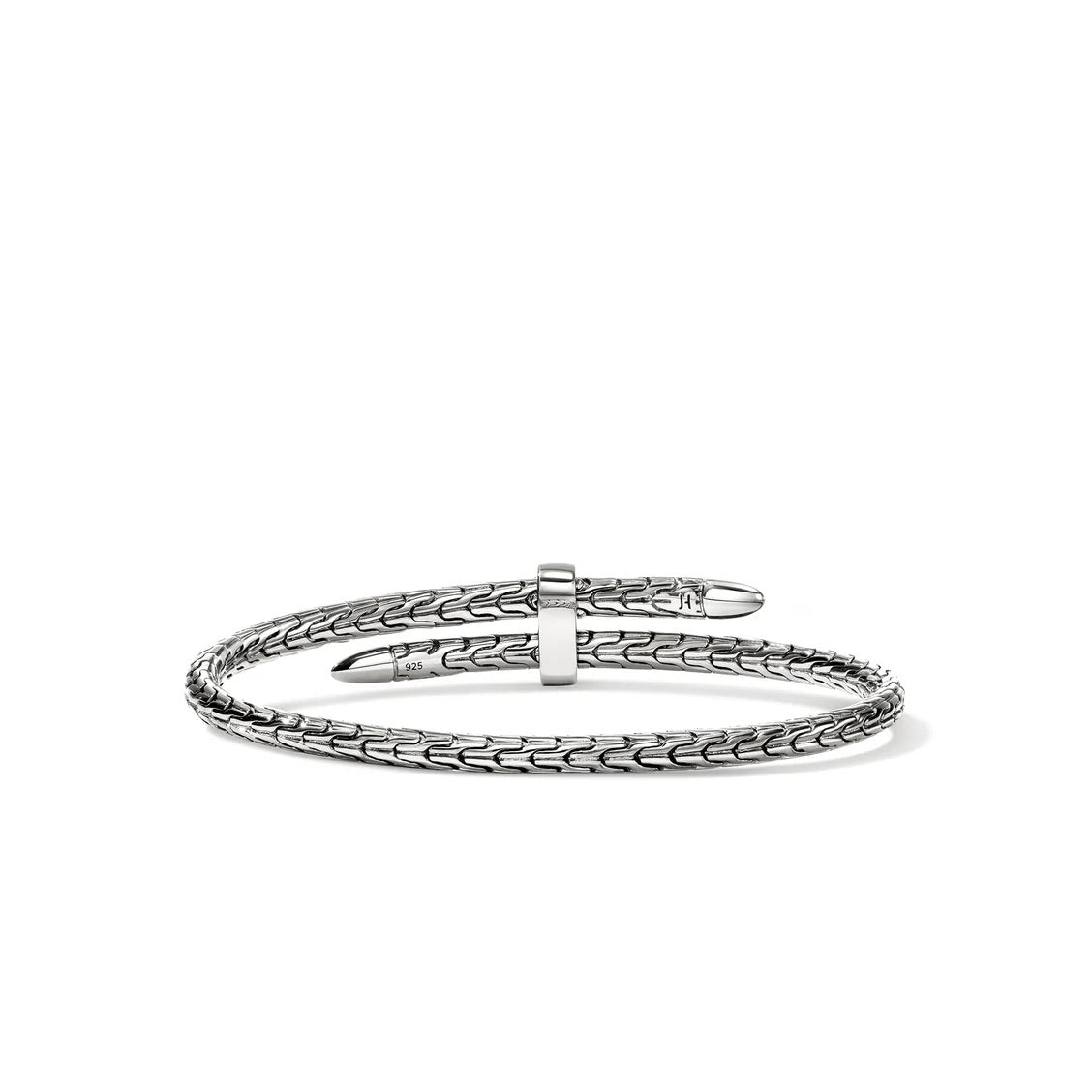 4mm Sterling Silver Bracelet Spear Flex Cuff Bracelet with Black Sapphires