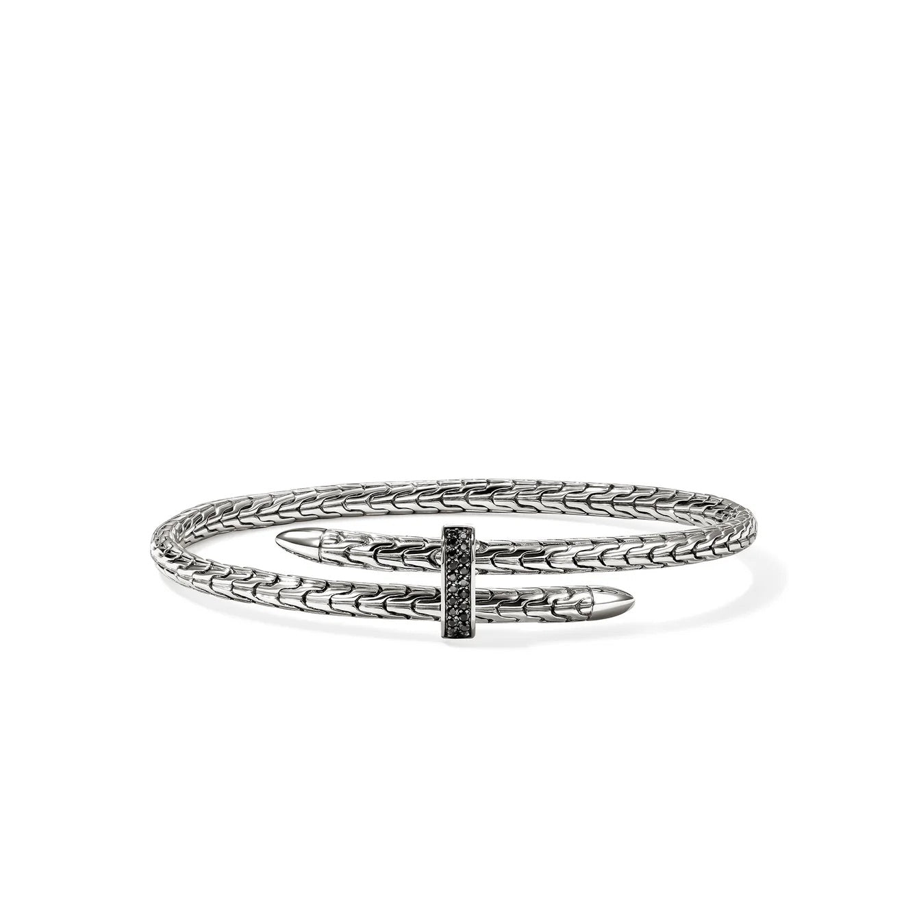 4mm Sterling Silver Bracelet Spear Flex Cuff Bracelet with Black Sapphires