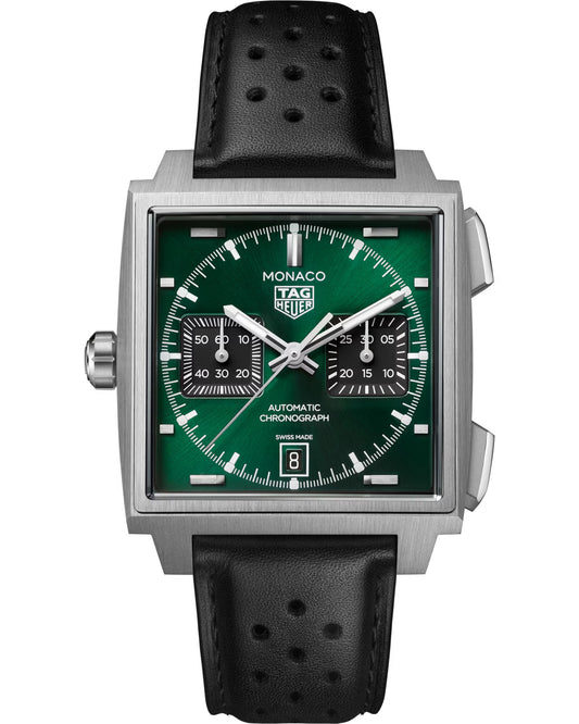 39mm Monaco Chronograph Watch with Green Dial