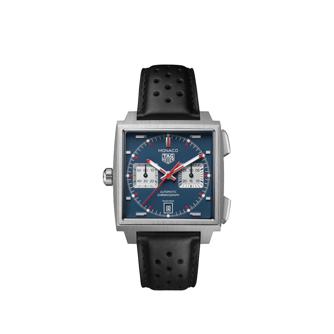 39mm Monaco Chronograph Watch with Blue Dial