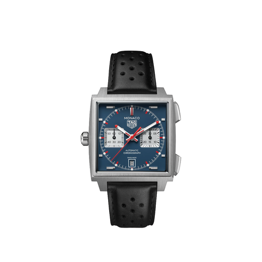 39mm Monaco Chronograph Watch with Blue Dial
