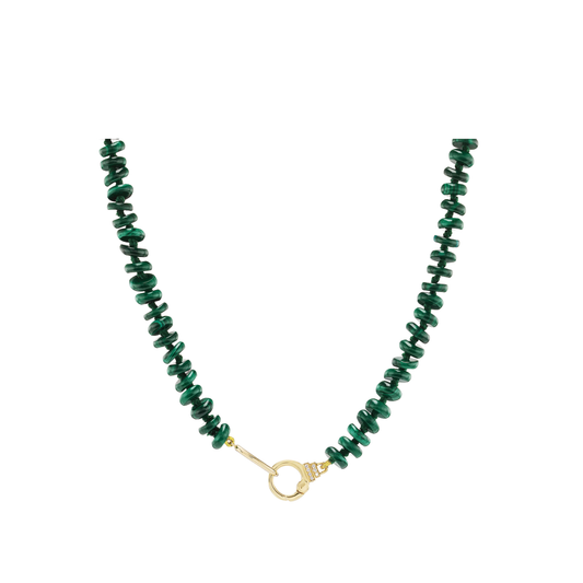 Malachite Beaded Necklace with Charm Holder Clasp