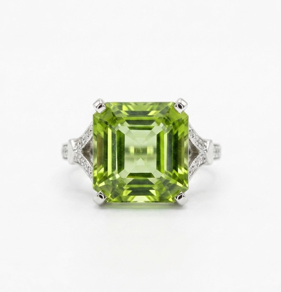 Square Green Tourmaline Ring in Platinum
