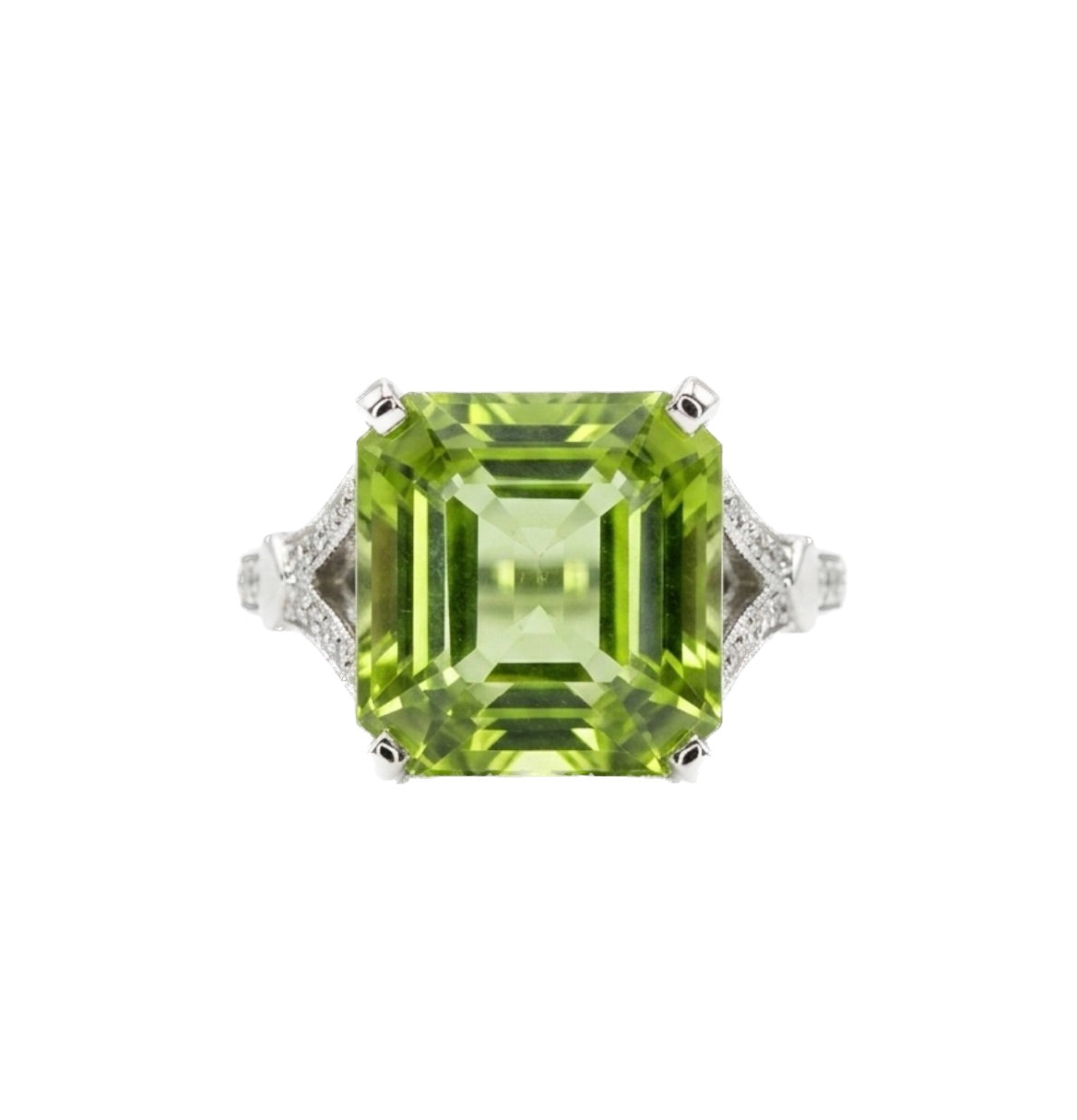 Square Green Tourmaline Ring in Platinum