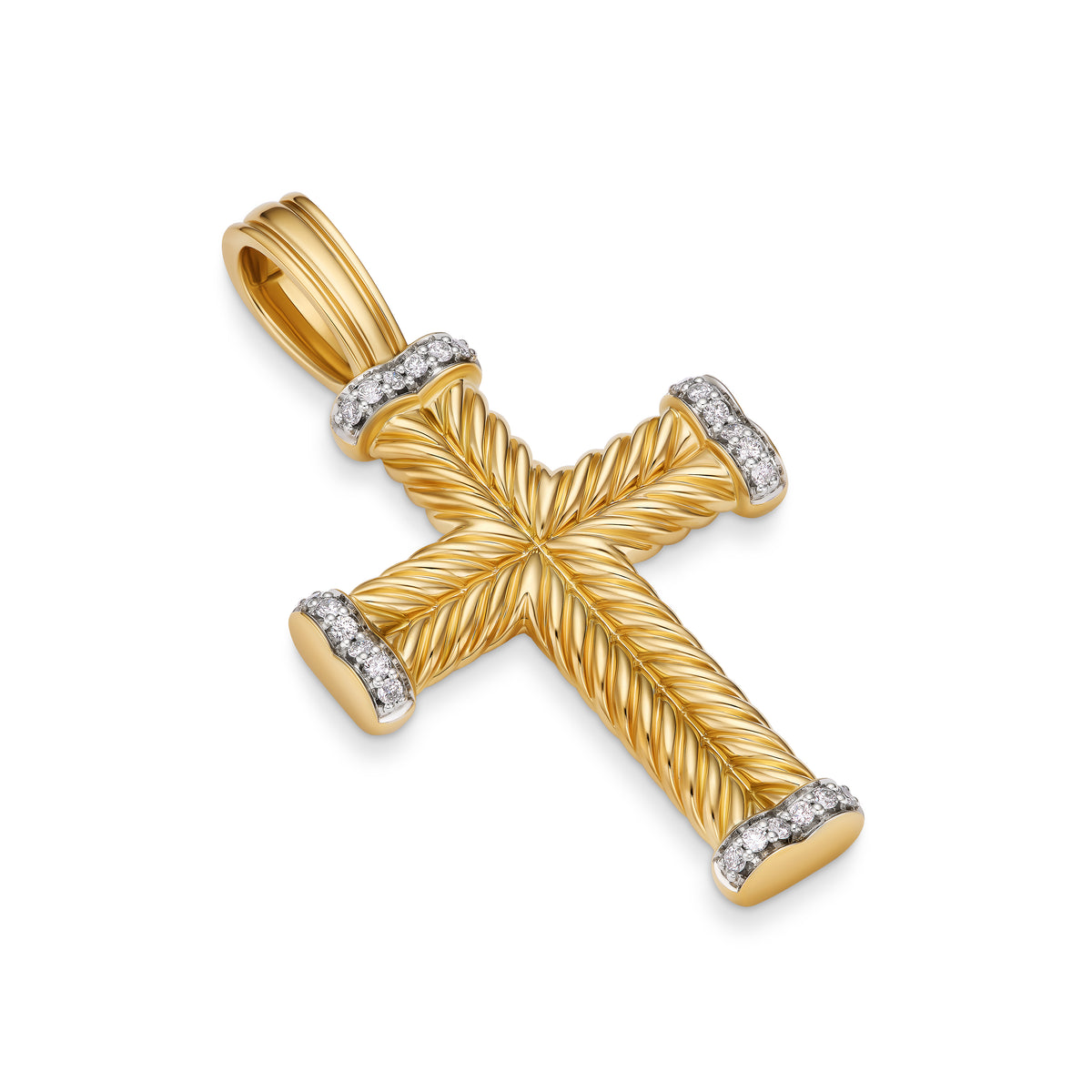 Chevron Cross Pendant in 18K Yellow Gold with Diamonds, 32.6mm