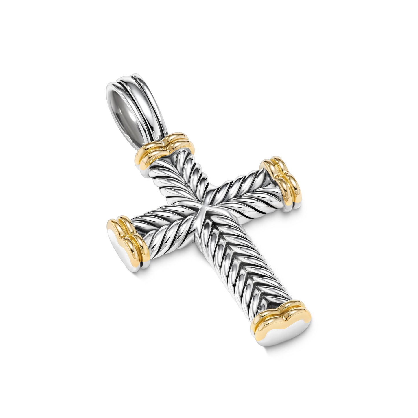 Chevron Cross Pendant in Sterling Silver with 18K Yellow Gold, 33mm