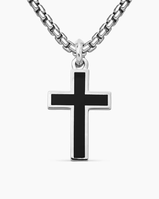 Exotic Stone Cross in Sterling Silver with Black Onyx, 26mm