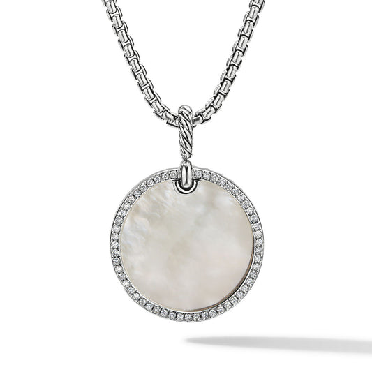 DY Elements® Disc Pendant in Sterling Silver with Mother of Pearl and Pavé Diamond Rim