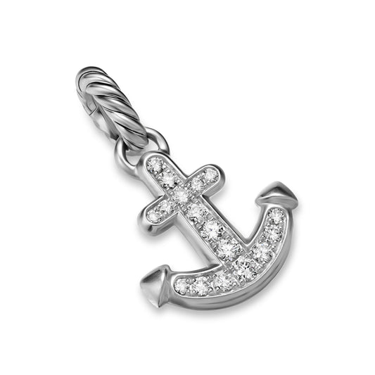 Anchor Amulet in Sterling Silver with Diamonds, 14.2mm
