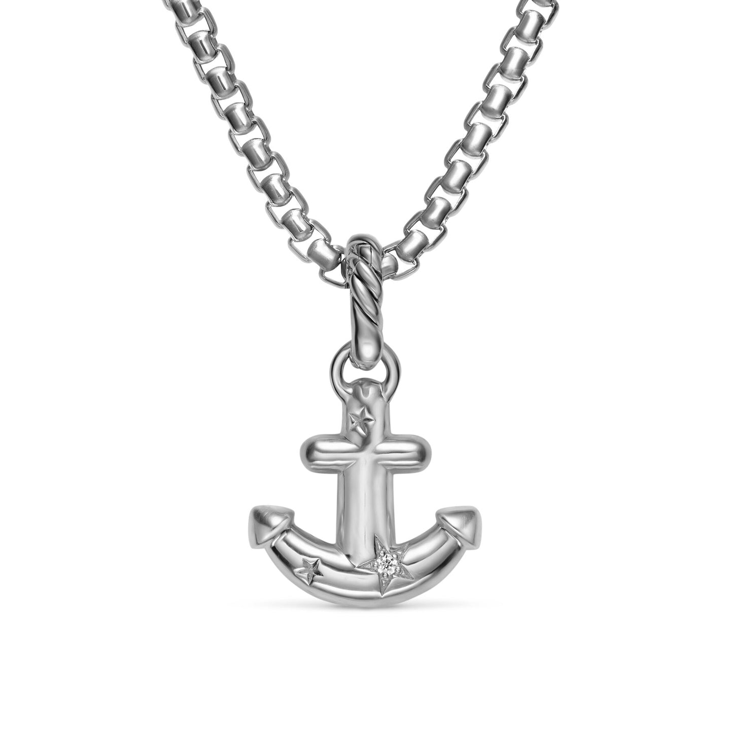 Anchor Amulet in Sterling Silver with Diamonds, 14.2mm