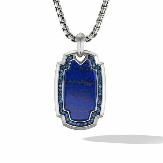 Elongated Amulet with Lapis and Pavé Sapphires