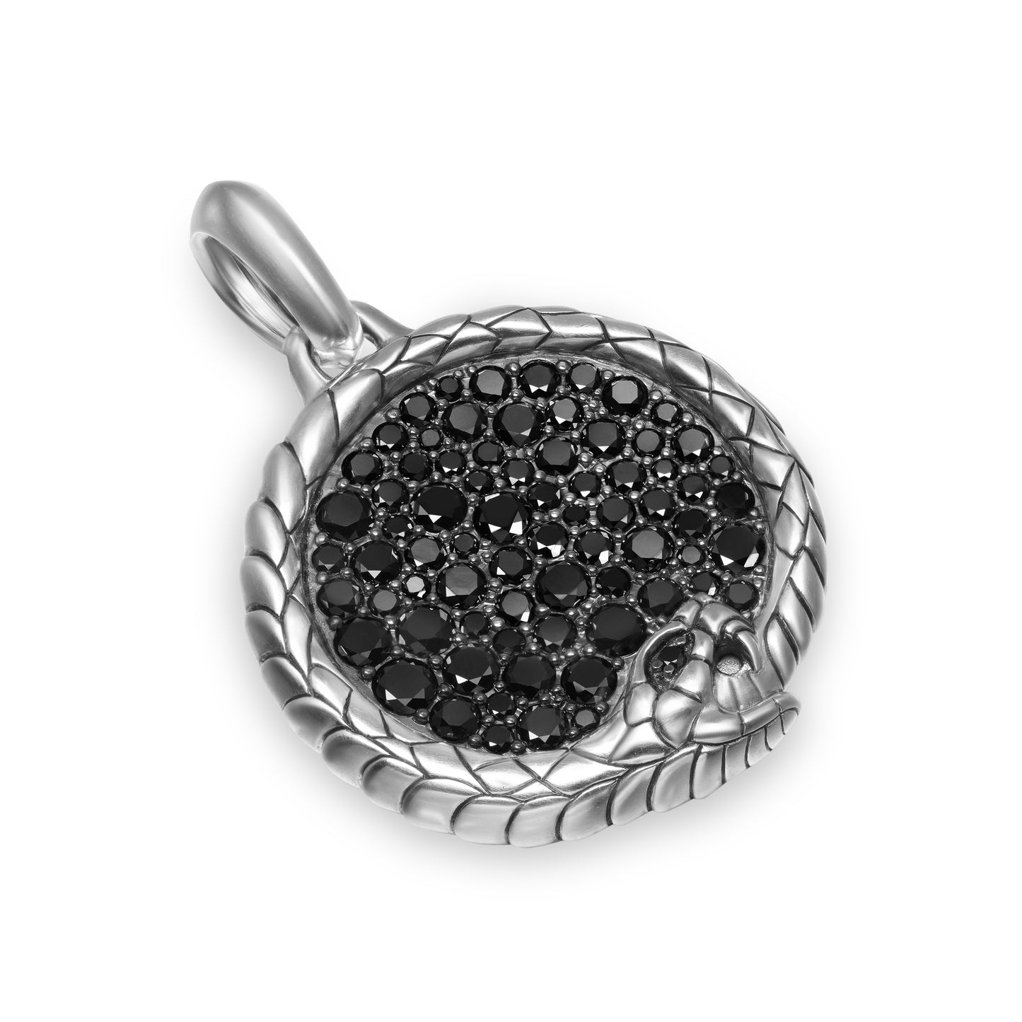 Ouroboros Amulet in Sterling Silver with Black Diamonds, 25mm