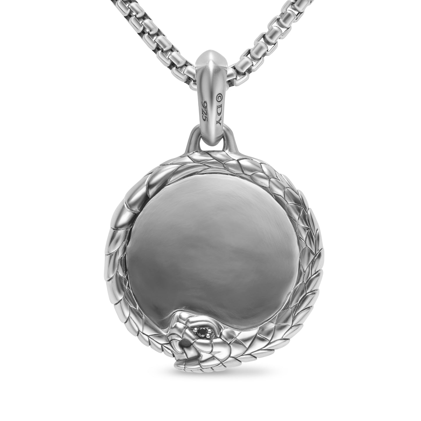 Ouroboros Amulet in Sterling Silver with Black Diamonds, 25mm