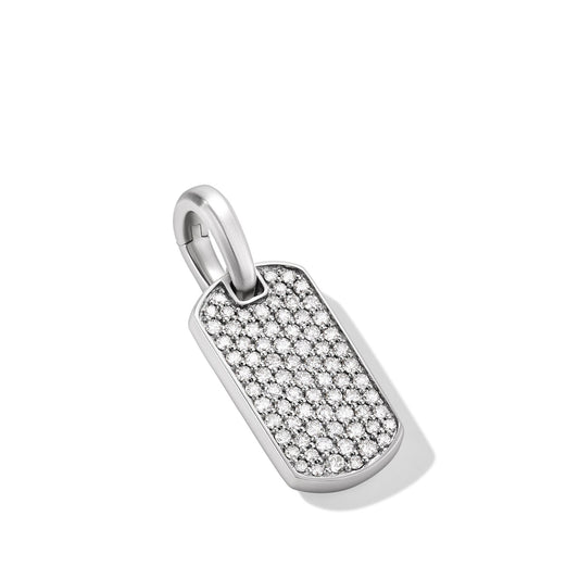 Chevron Tag in Sterling Silver with Diamonds, 21mm