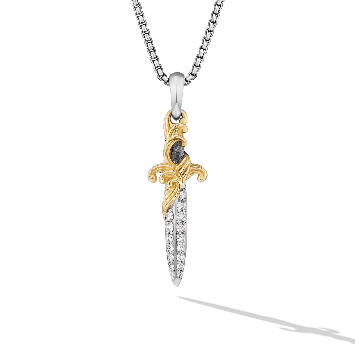 Waves Dagger Amulet in Sterling Silver with 18K Yellow Gold with Diamonds, 31mm
