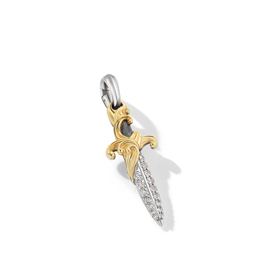 Waves Dagger Amulet in Sterling Silver with 18K Yellow Gold with Diamonds, 31mm