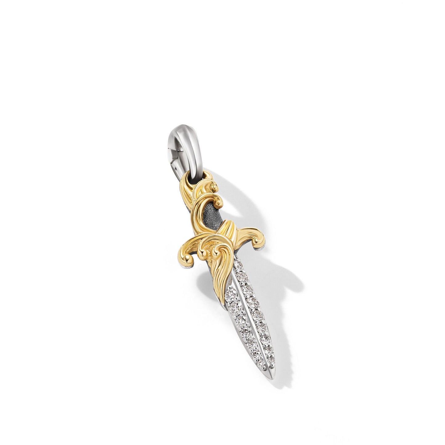 Waves Dagger Amulet in Sterling Silver with 18K Yellow Gold with Diamonds, 31mm