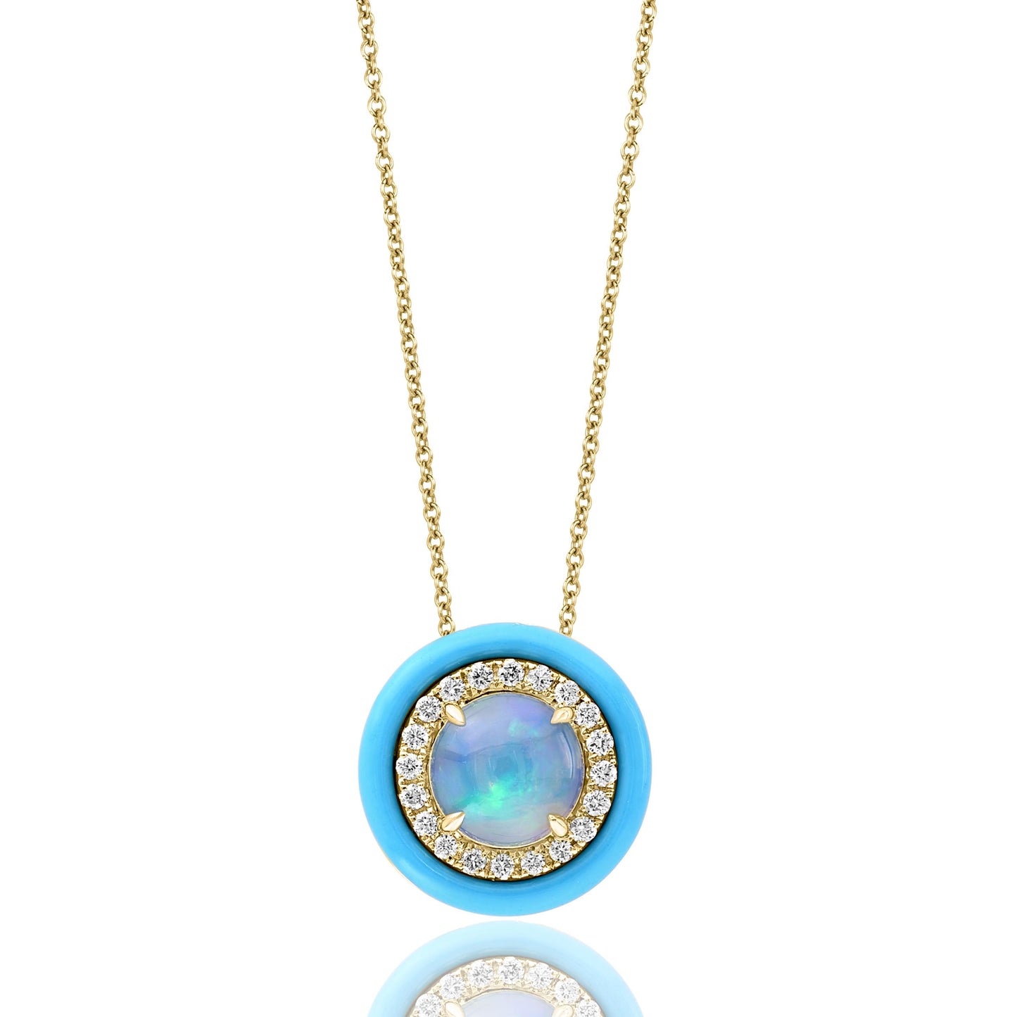 Opal Necklace with Diamond and Turquoise Frame