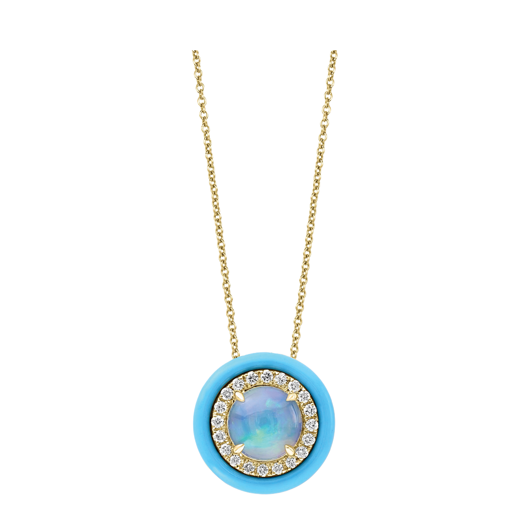 Opal Necklace with Diamond and Turquoise Frame