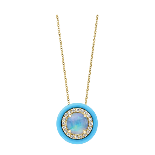 Opal Necklace with Diamond and Turquoise Frame