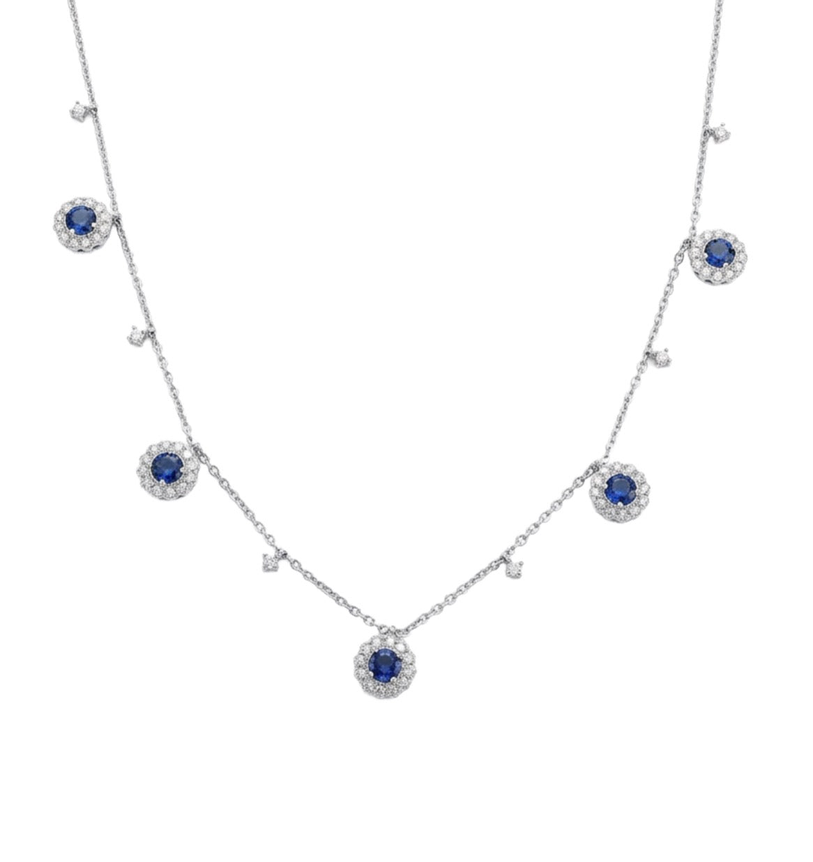 Alternating Sapphire and Diamond Drop Necklace