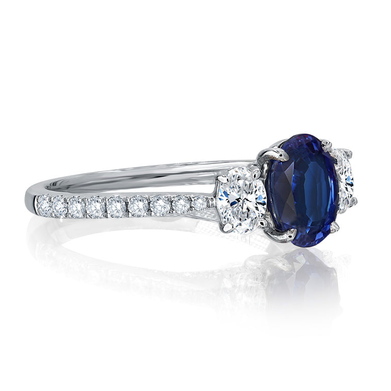3-Stone Sapphire and Diamond Ring with Diamond Shank