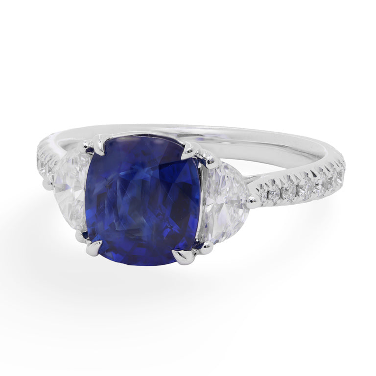 Sapphire Ring with Half-Moon Diamonds