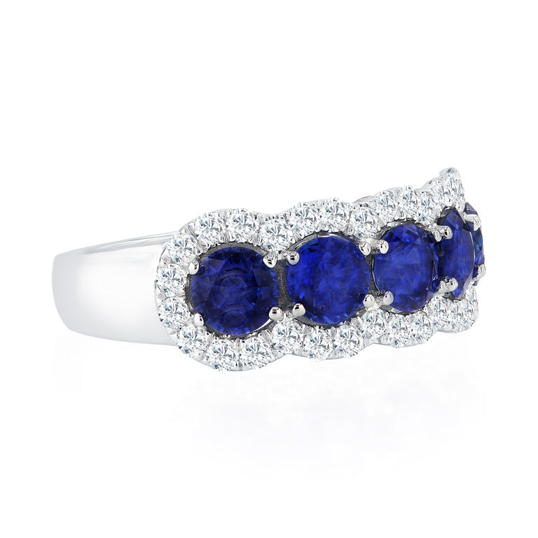 5-Stone Sapphire Ring with Diamond Halo