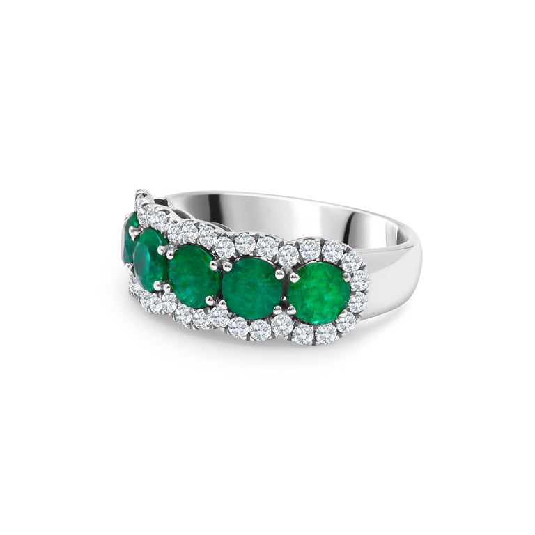 5-Stone Emerald Ring with Diamond Halo