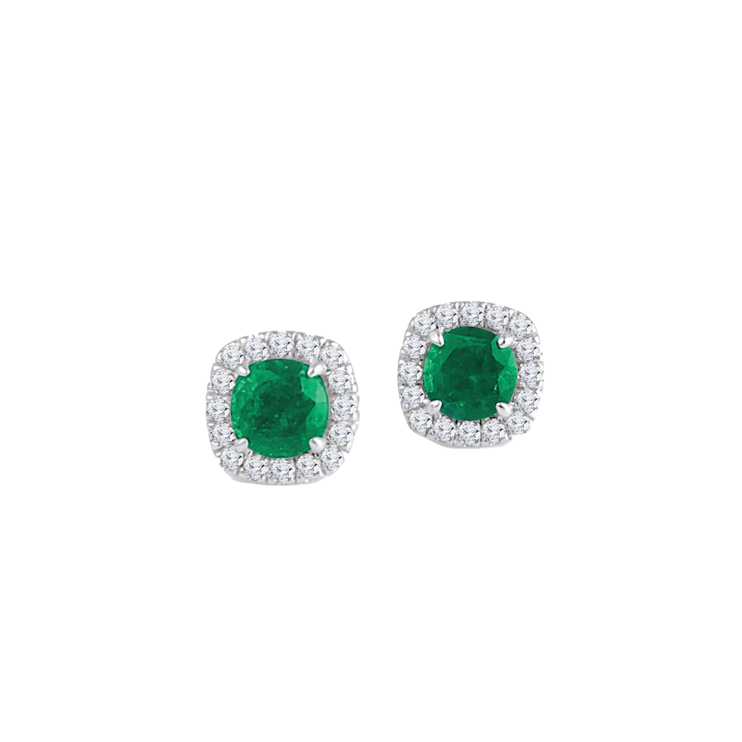 Emerald and Diamond Halo Stud Earrings