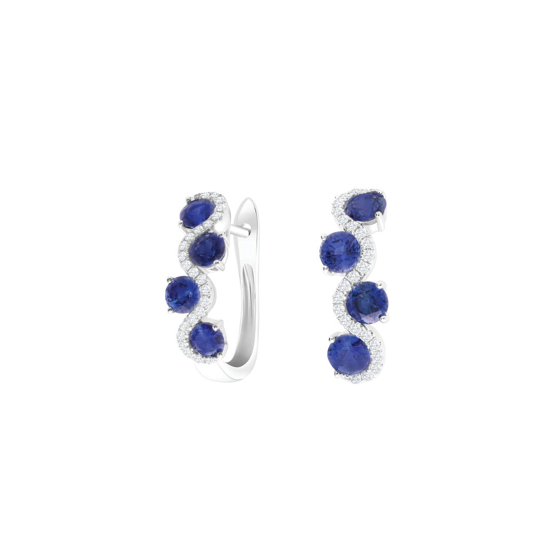Wavy Hoop Earrings with Sapphires and Diamonds