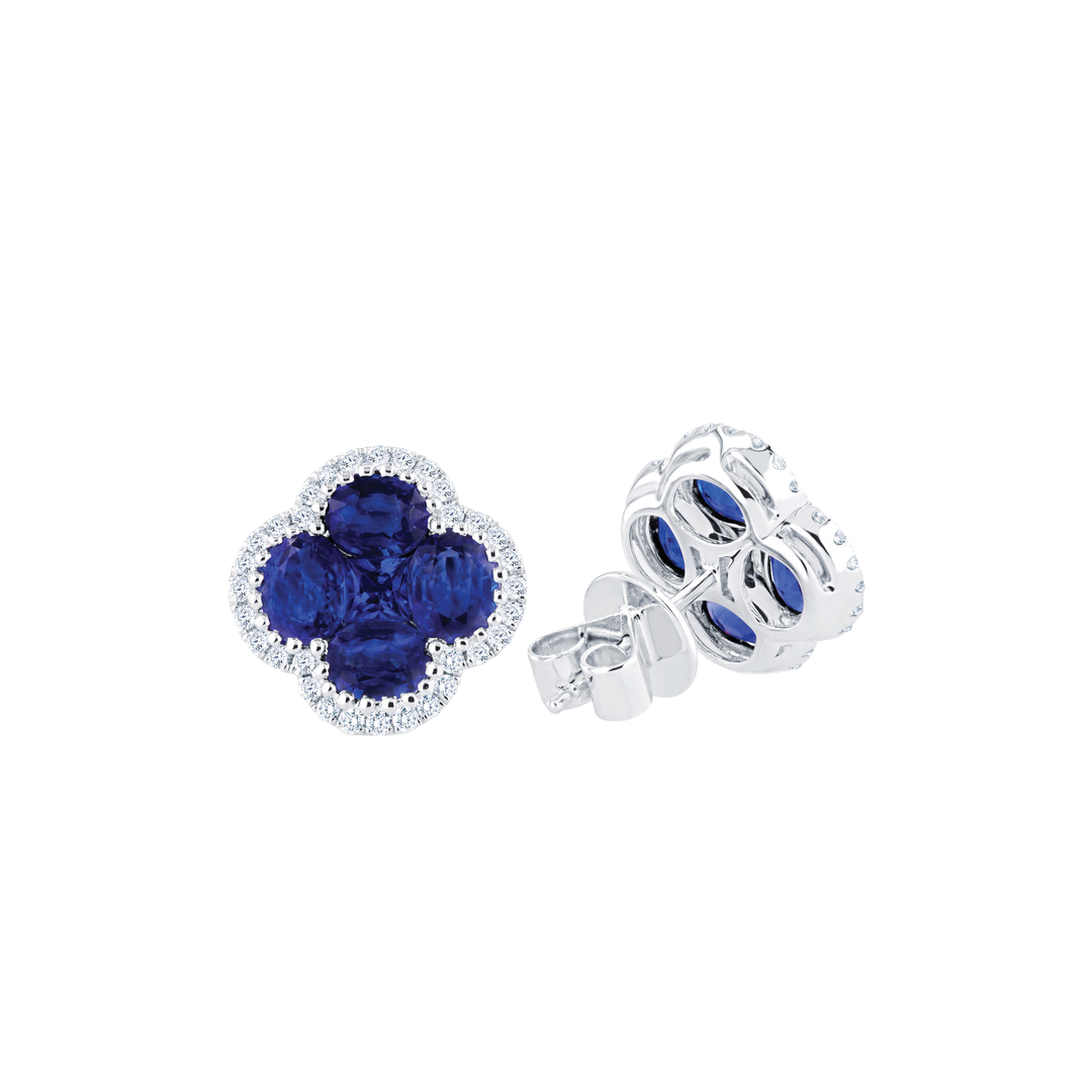 Diamond and Sapphire Clover Stud Earrings