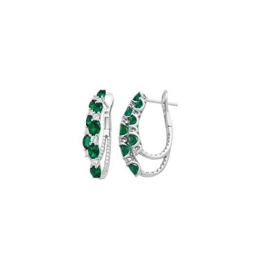 2-Row Alternating Emerald and Diamond Hoop Earrings