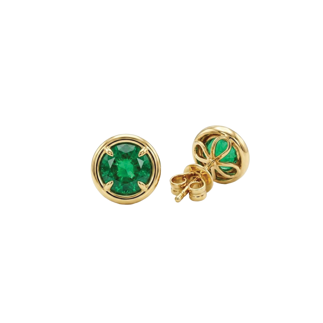 Round Emerald Stud Earrings