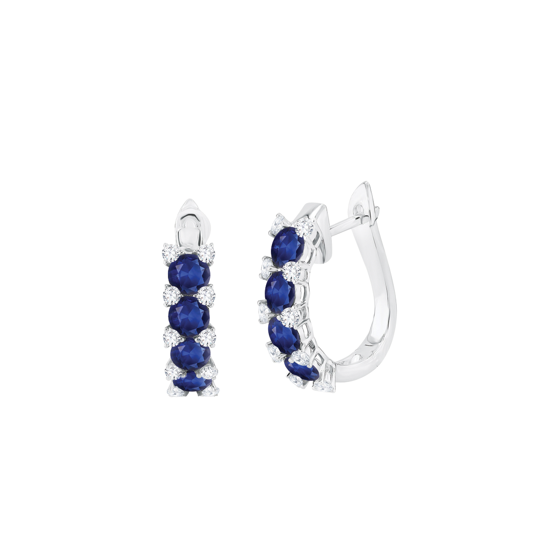 Oval Hoop Sapphire Earrings with Diamond Accents