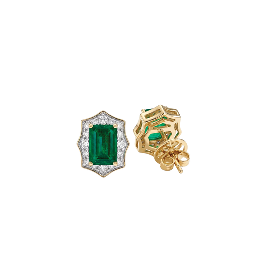 Emerald and Diamond Halo Stud Earrings