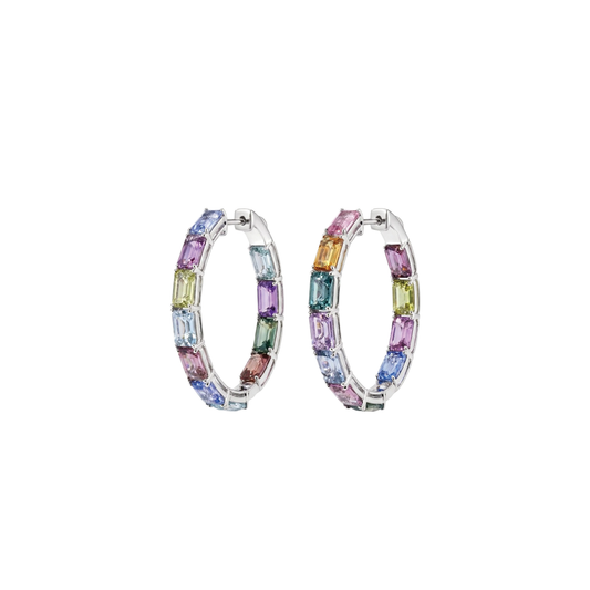 In/Out Hoop Earrings with Mixed Gemstones