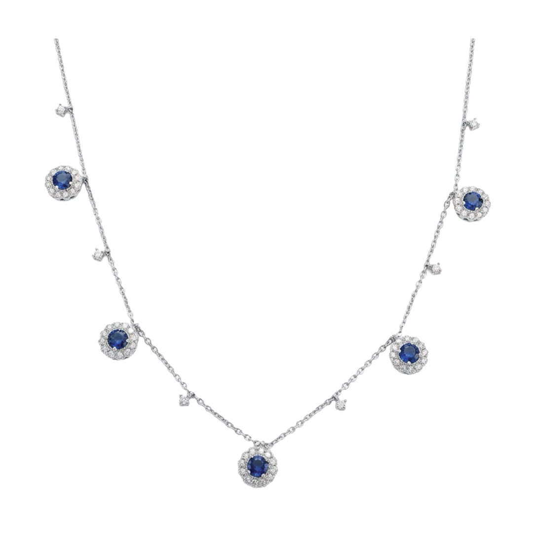 Alternating Sapphire and Diamond Drop Necklace