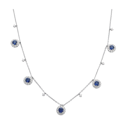 Alternating Sapphire and Diamond Drop Necklace