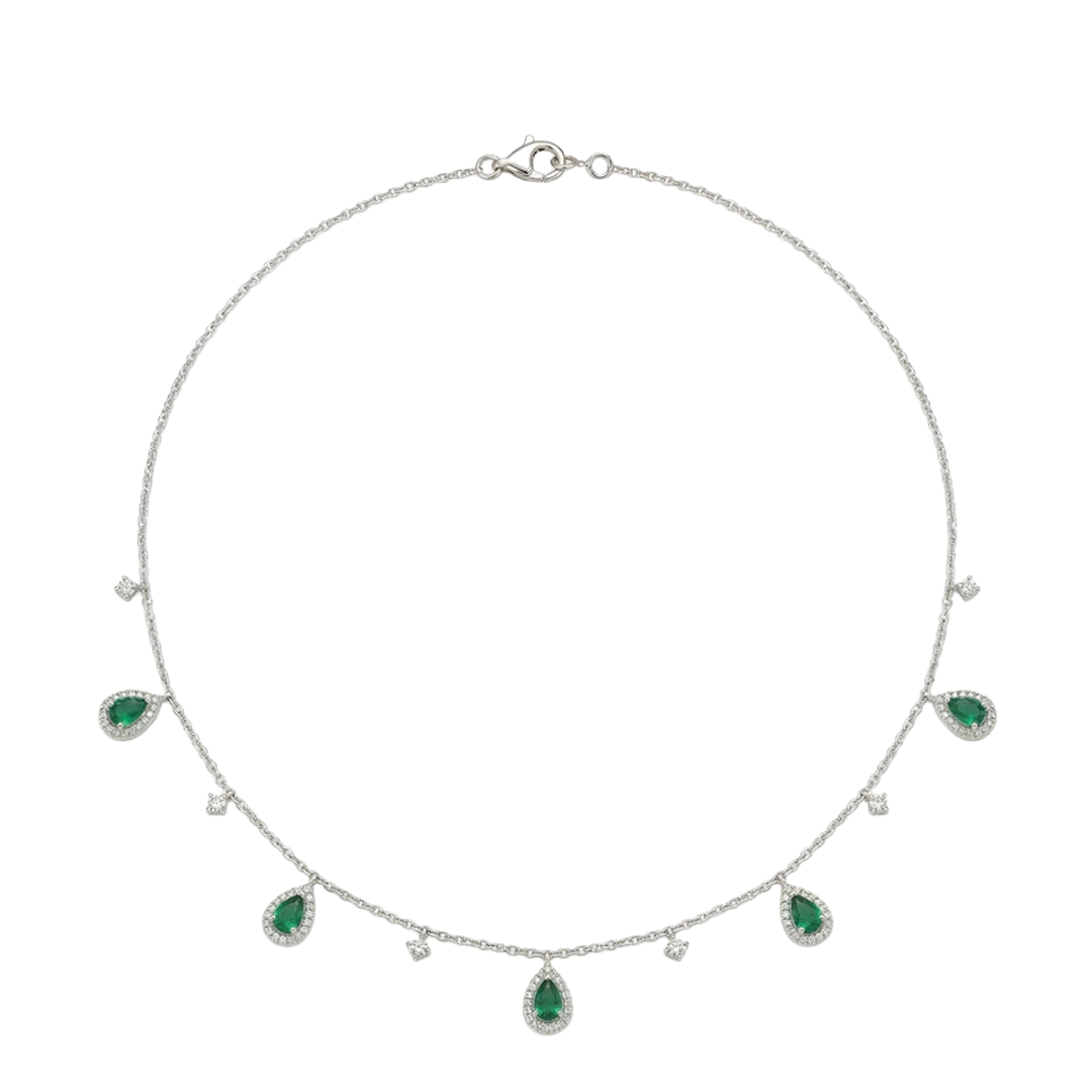 Alternating Emerald and Diamond Drop Necklace