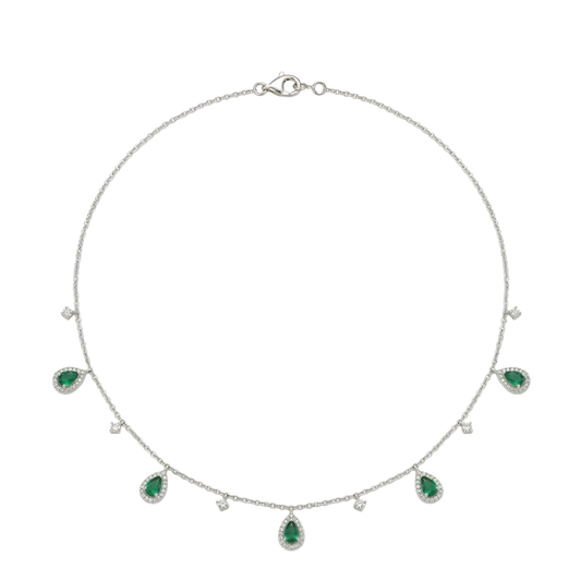 Alternating Emerald and Diamond Drop Necklace
