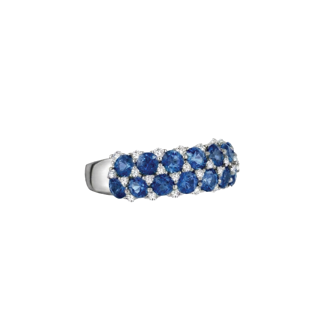 2-Row Diamond and Sapphire Ring
