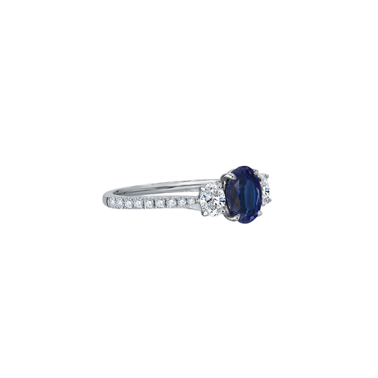 3-Stone Sapphire and Diamond Ring with Diamond Shank
