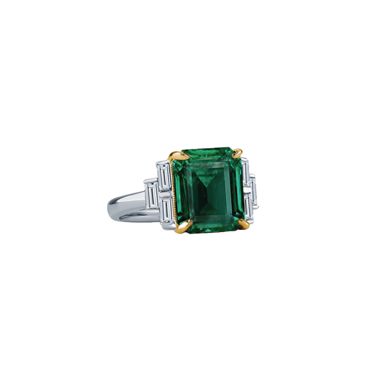Emerald Ring with Baguette Diamonds