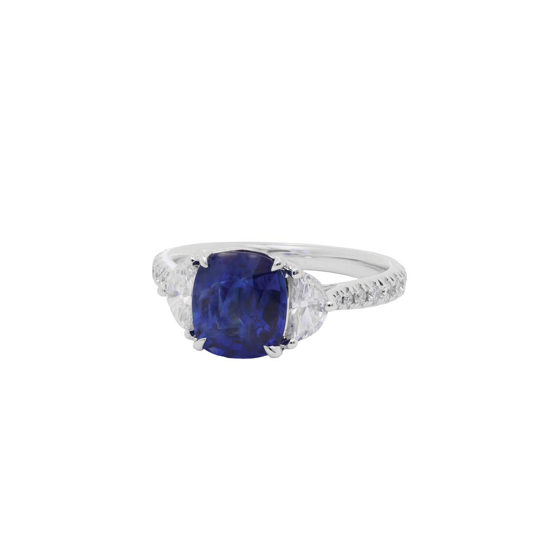 Sapphire Ring with Half-Moon Diamonds