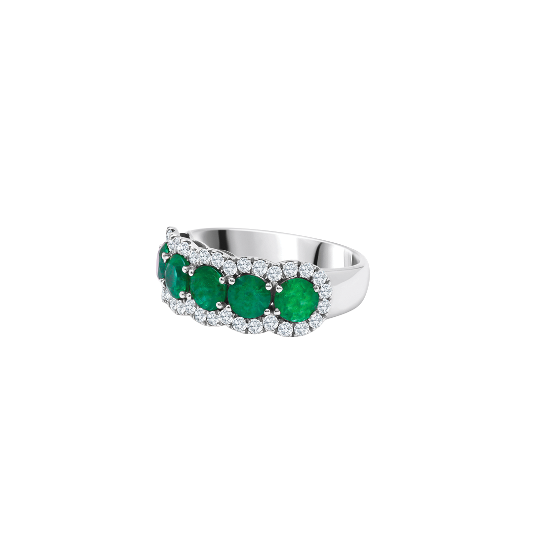 5-Stone Emerald Ring with Diamond Halo