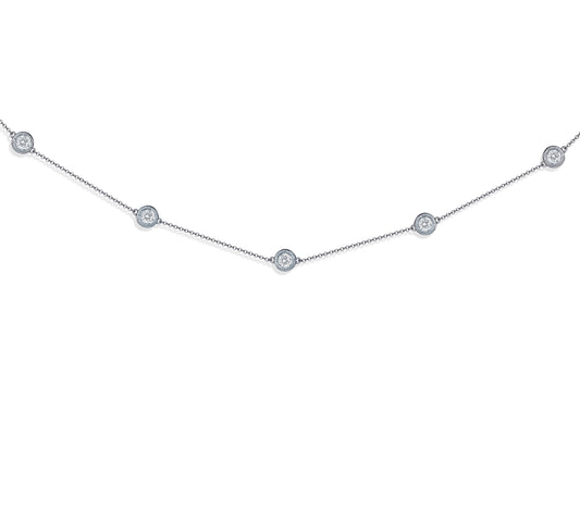 Five Diamond Station Necklace in White Gold
