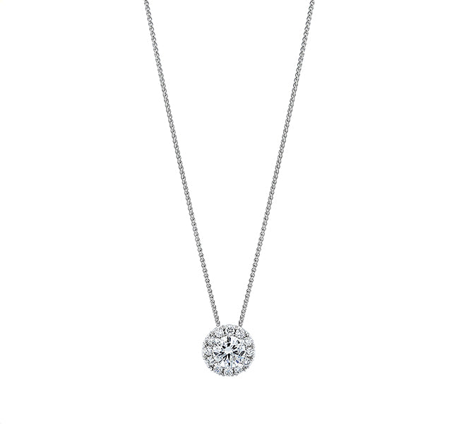 Round Diamond Halo Pendant Necklace .75tw