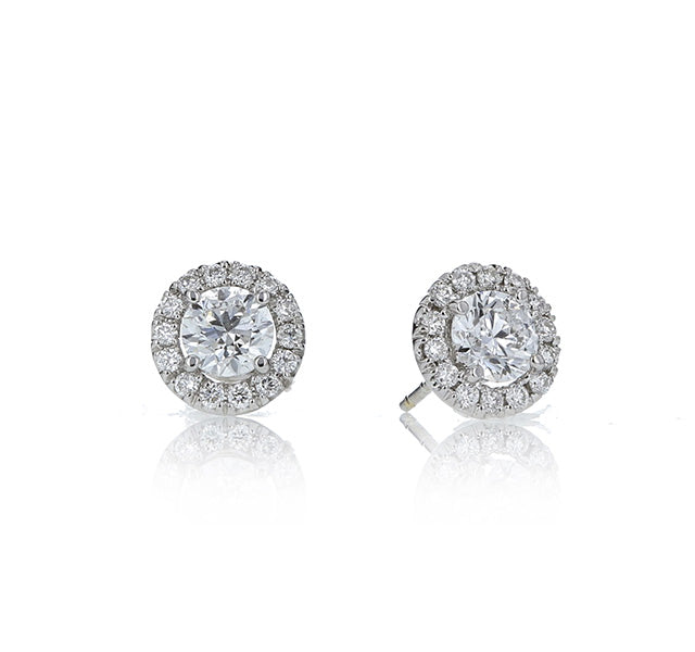 Round Diamond Halo Stud Earrings, 1.00ctw