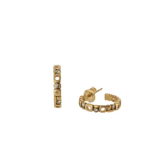 Small Micro Windows Hoop Earrings with Diamonds